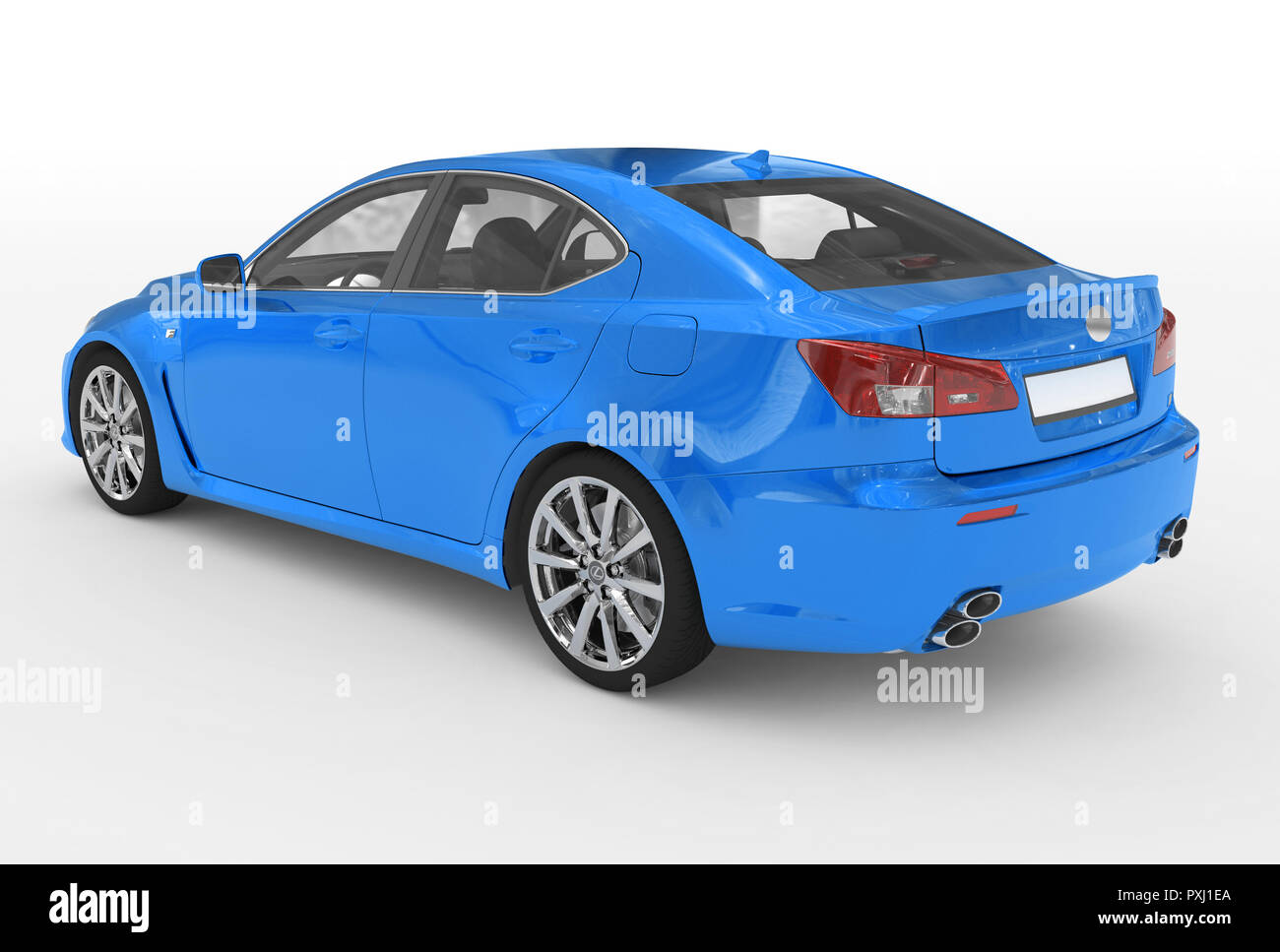 car isolated on white blue paint, transparent glass backleft side