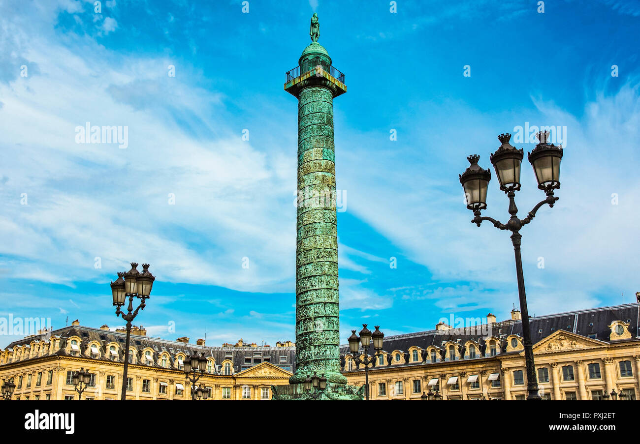 Place Vendôme in Paris France with it's iconic green column in the