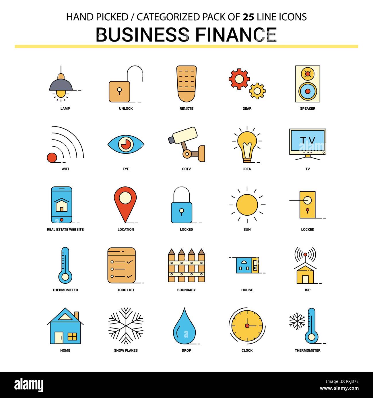 Business Finance  Flat Line Icon Set - Business Concept Icons Design Stock Vector