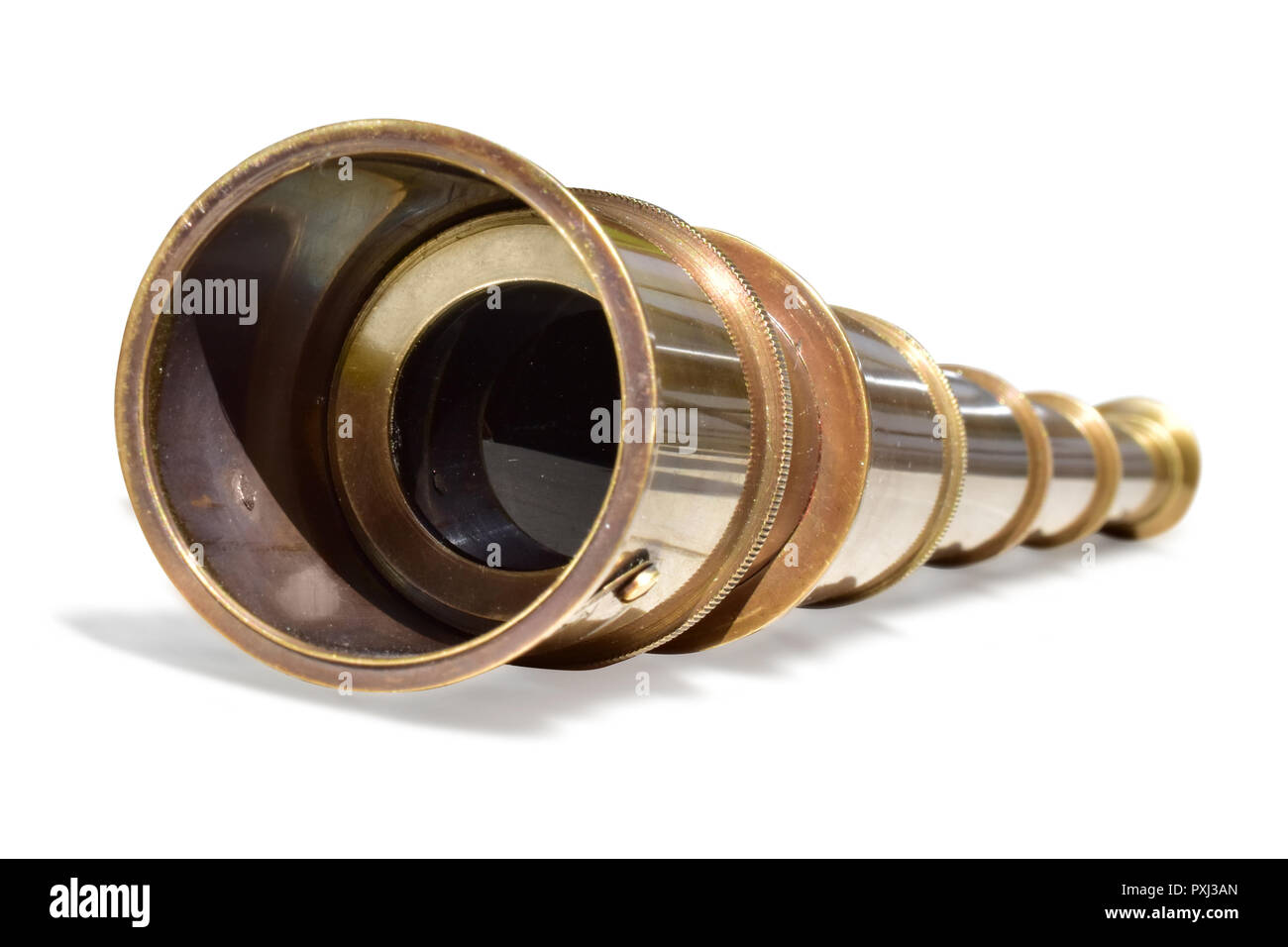 telescope binoculars brass retro isolated antique lens Stock Photo