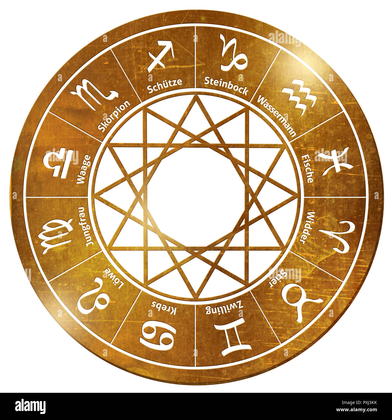 star wheel tarot horoscope stars gold chain pendant Stock Photo