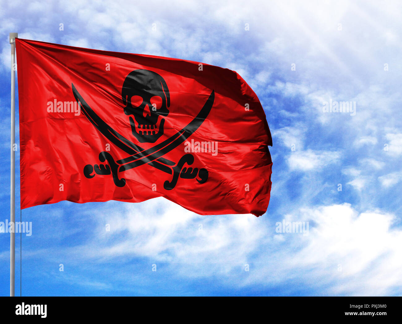 National flag of on a flagpole in front of blue sky Stock Photo - Alamy