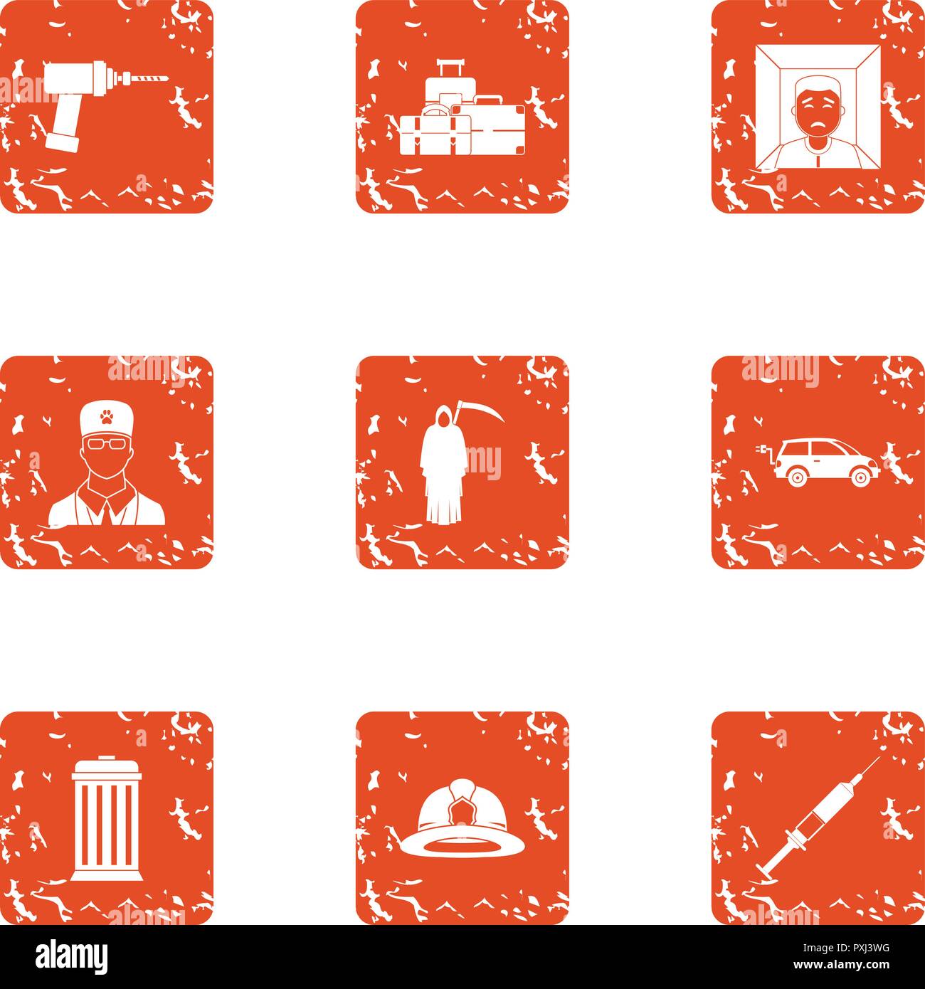 Procedure icons set, grunge style Stock Vector