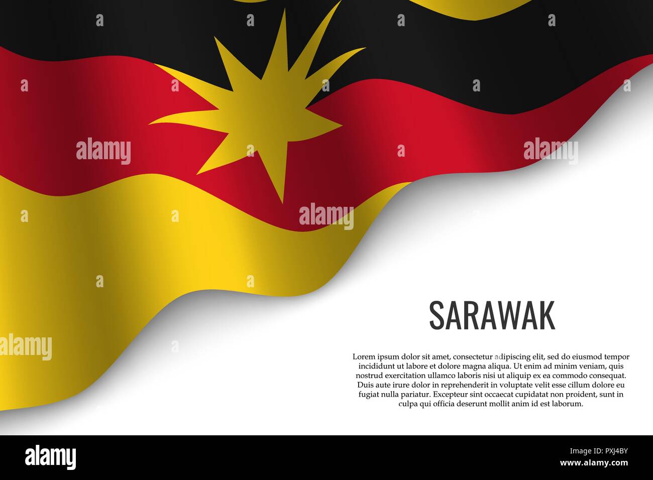 waving flag of Sarawak is a region of Malaysia on transparent background. Template for banner or poster. vector illustration Stock Vector