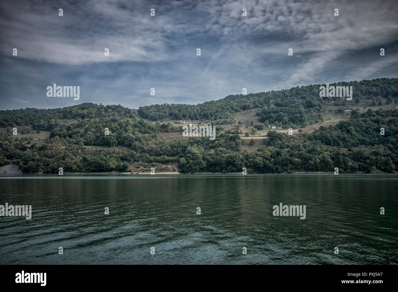 Blue Danube and nature in Djerdap gorge in Serbia Stock Photo