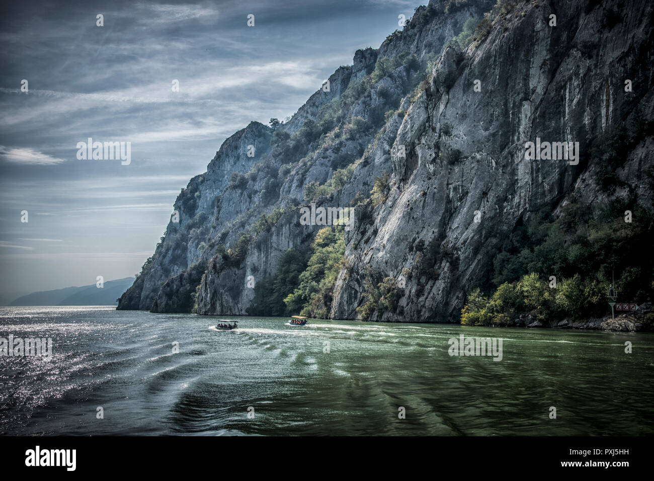 Blue Danube and nature in Djerdap gorge in Serbia Stock Photo