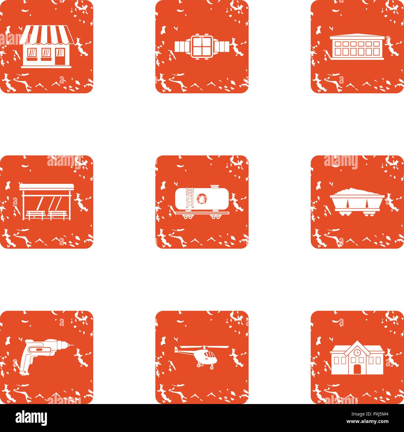 Office building icons set, grunge style Stock Vector
