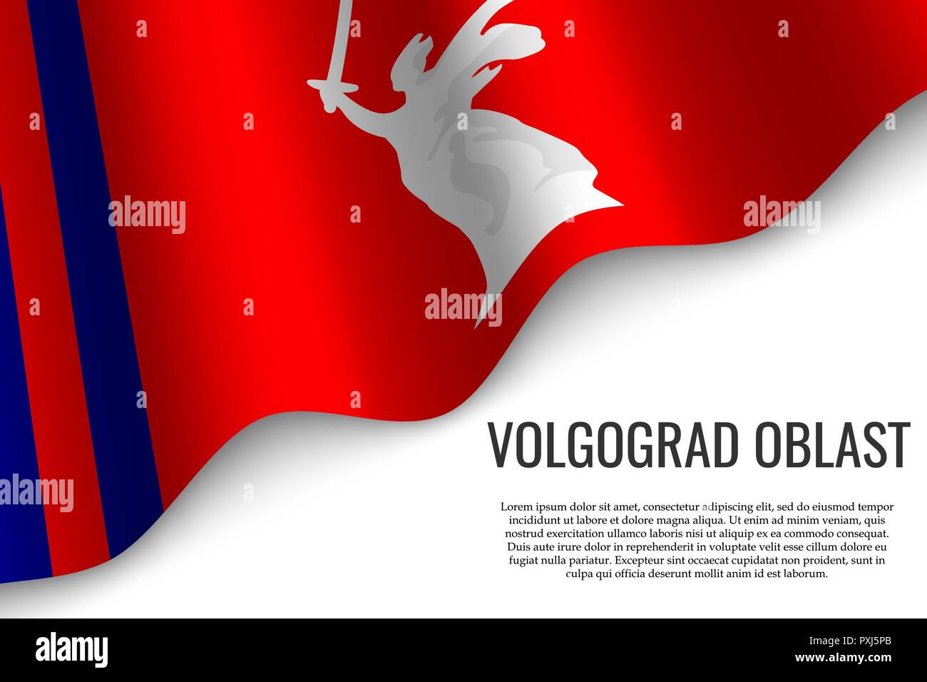 waving flag of Volgograd Oblast is a region of Russia on transparent