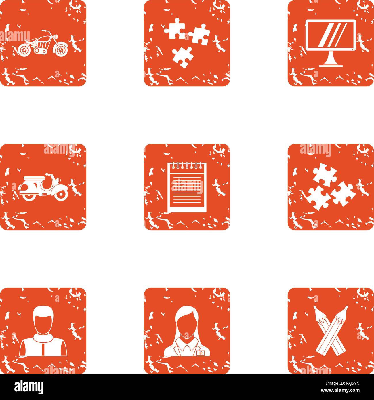 Puzzle icons set, grunge style Stock Vector