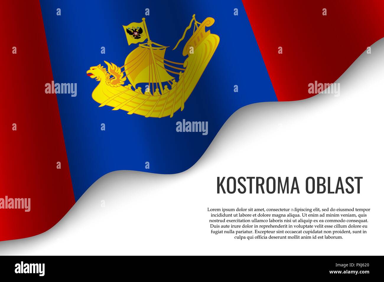 waving flag of Kostroma Oblast is a region of Russia on transparent ...