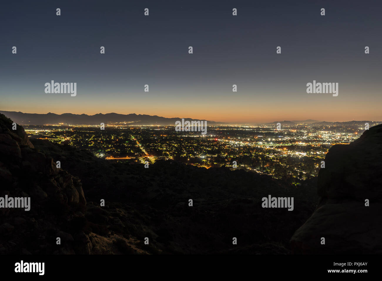 Mountaintop view of Burbank, Los Angeles,