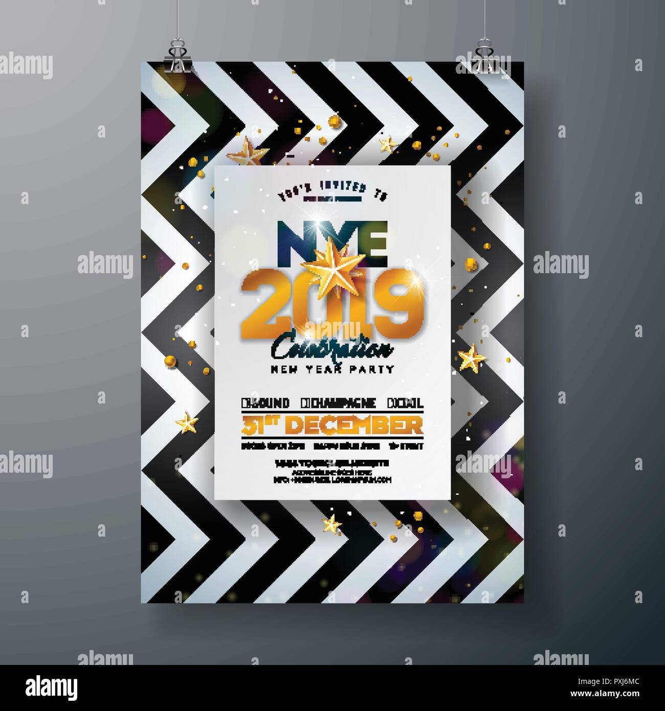 2018 New Year Party Celebration Poster Template Illustration with Shiny ...