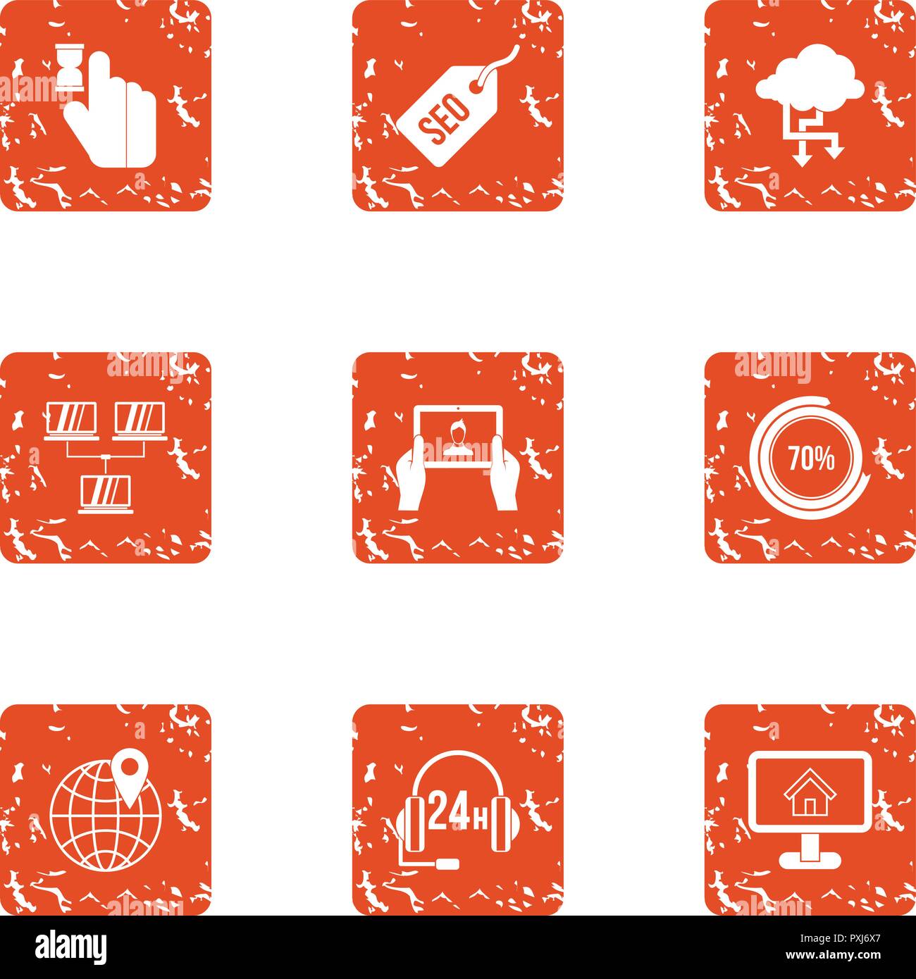 Monitoring icons set, grunge style Stock Vector