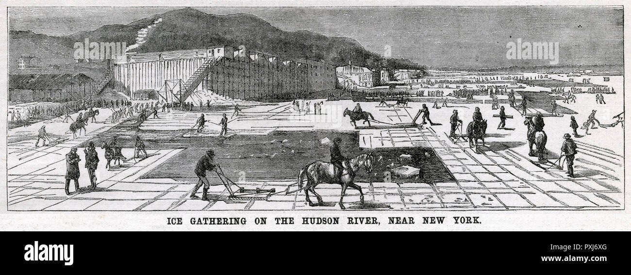 Ice-cutting on the Hudson River 1875 Stock Photo