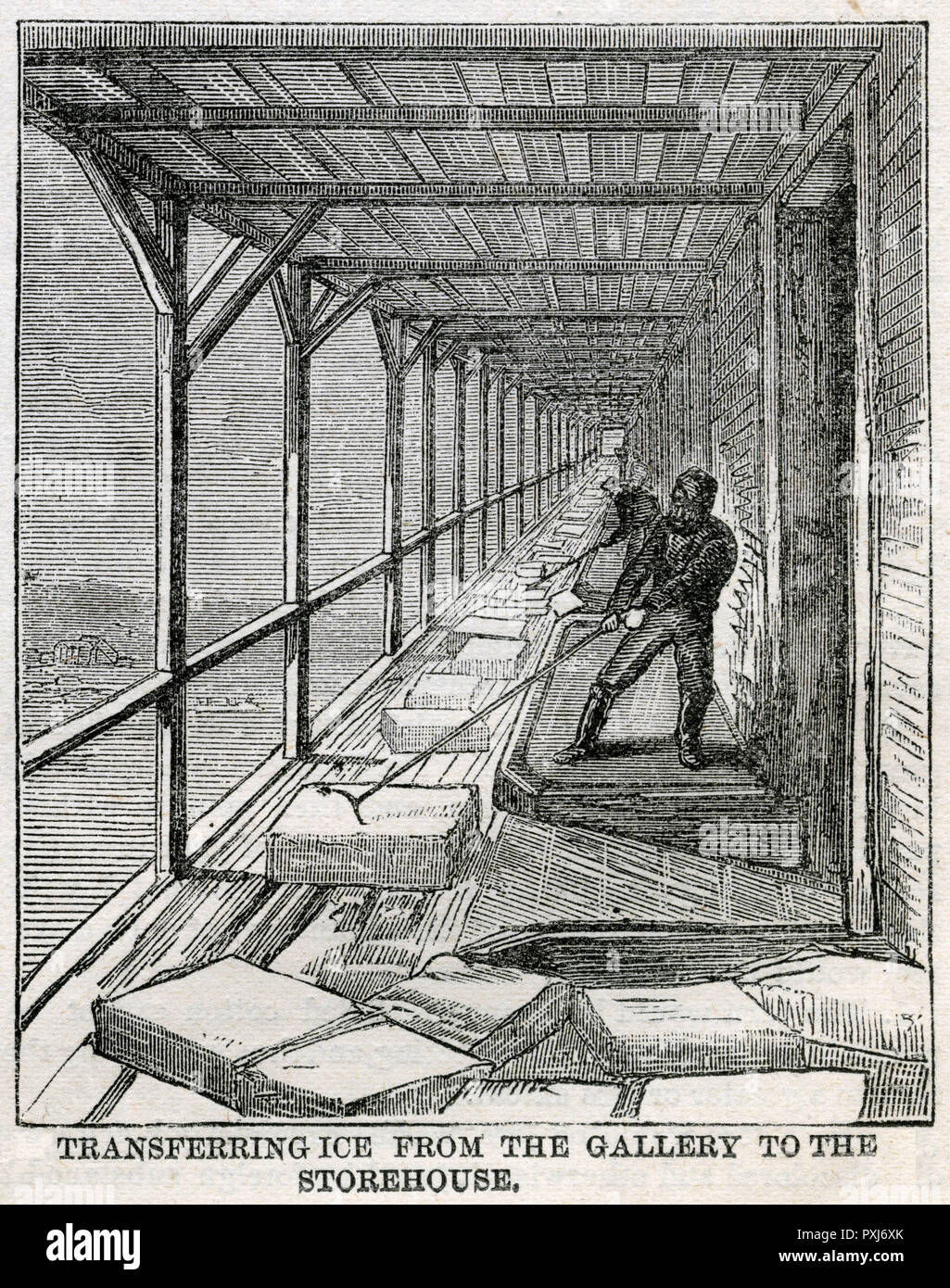 Transferring ice to storehouse, Hudson River 1875 Stock Photo