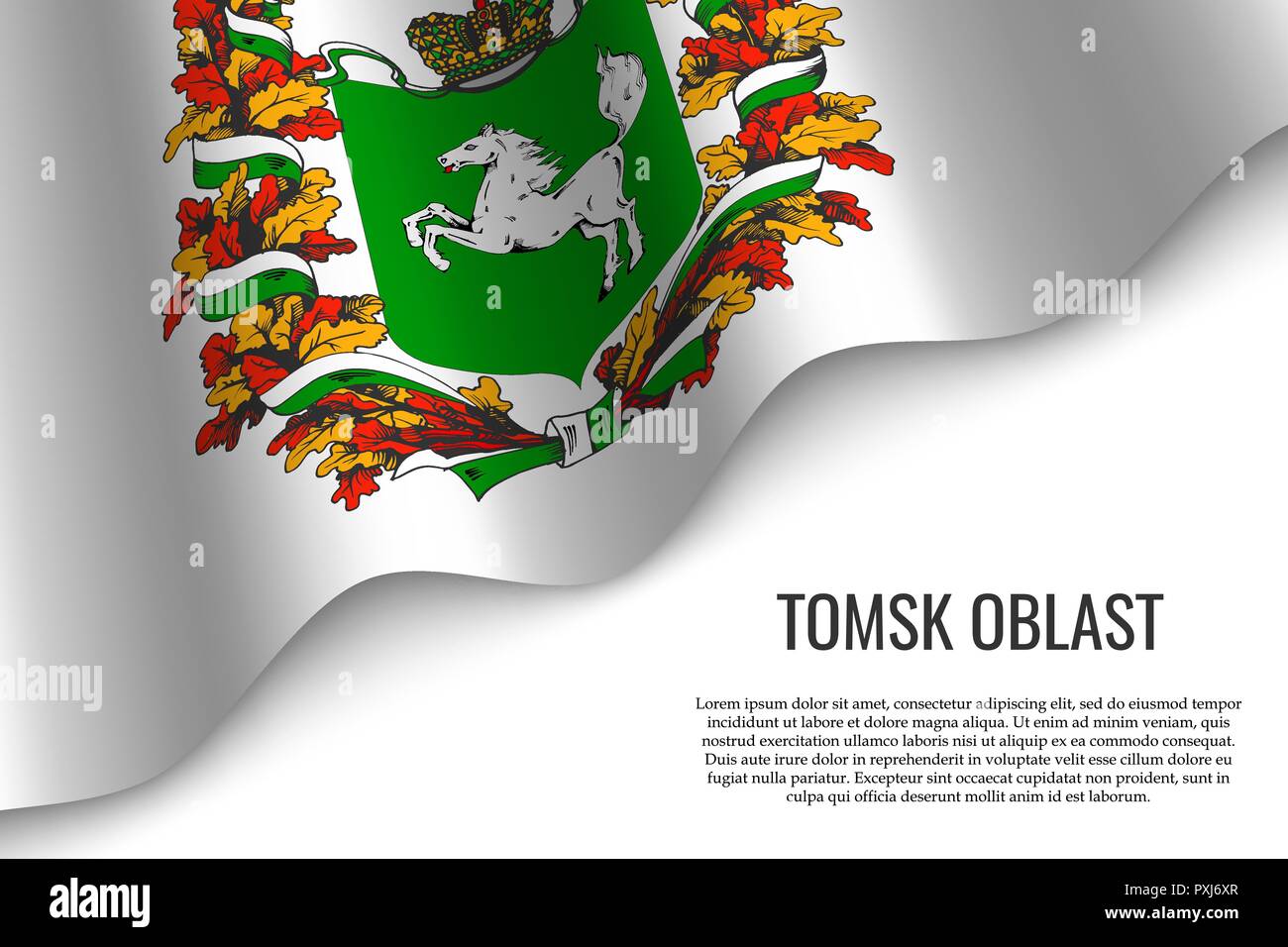 waving flag of Tomsk Oblast is a region of Russia on transparent ...