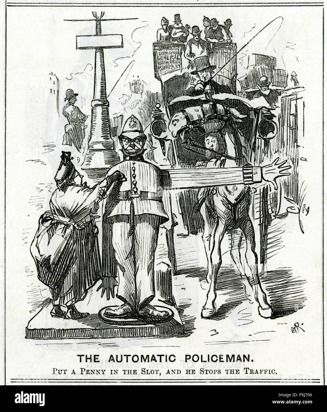 Cartoon, The Automatic Policeman Stock Photo