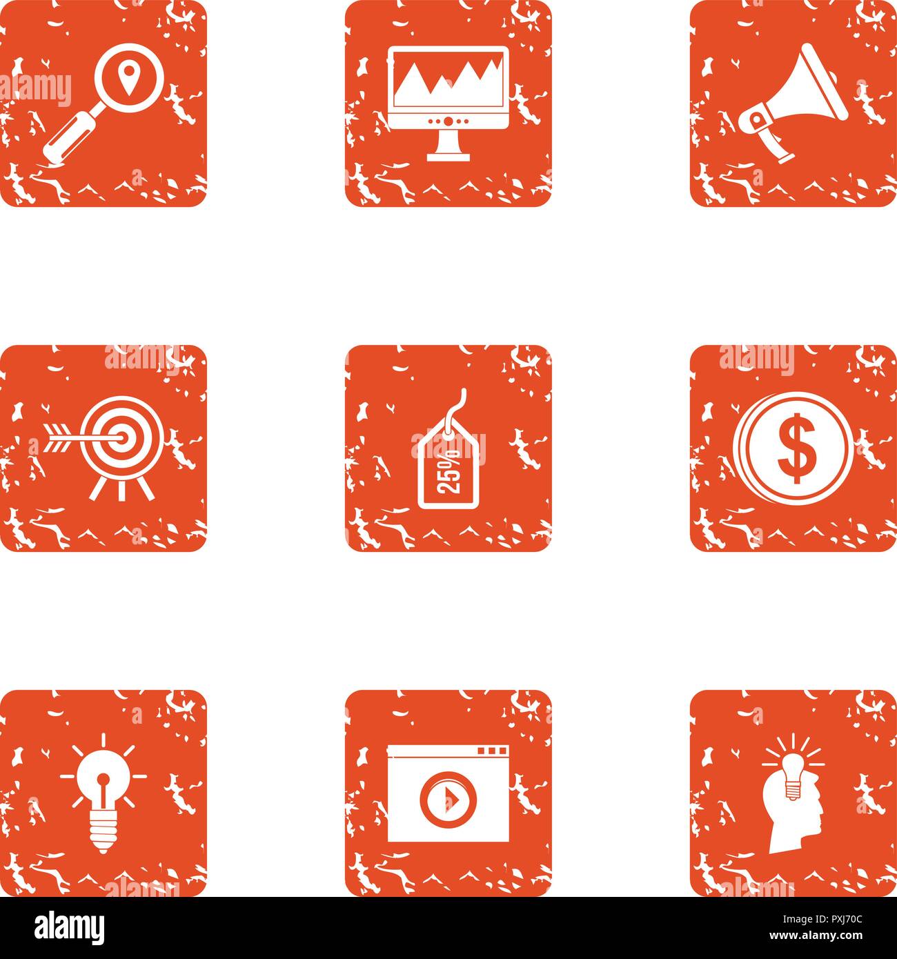 Monetary objective icons set, grunge style Stock Vector