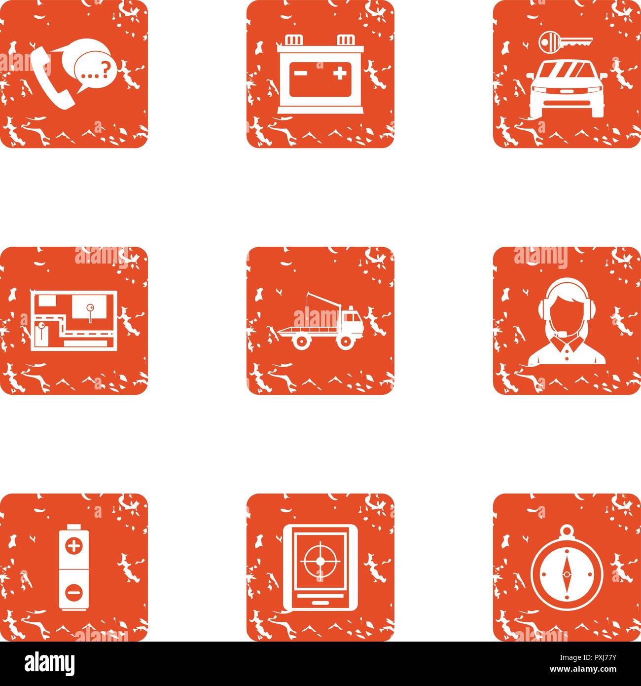 Request processing icons set, grunge style Stock Vector