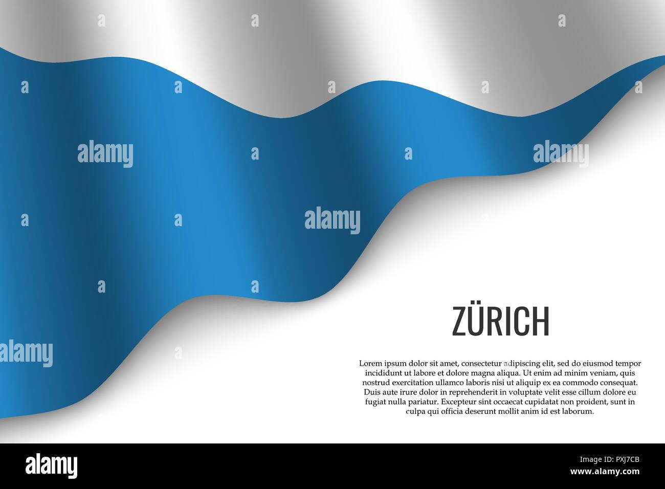 waving flag of Zurich is a region of Switzerland on white background