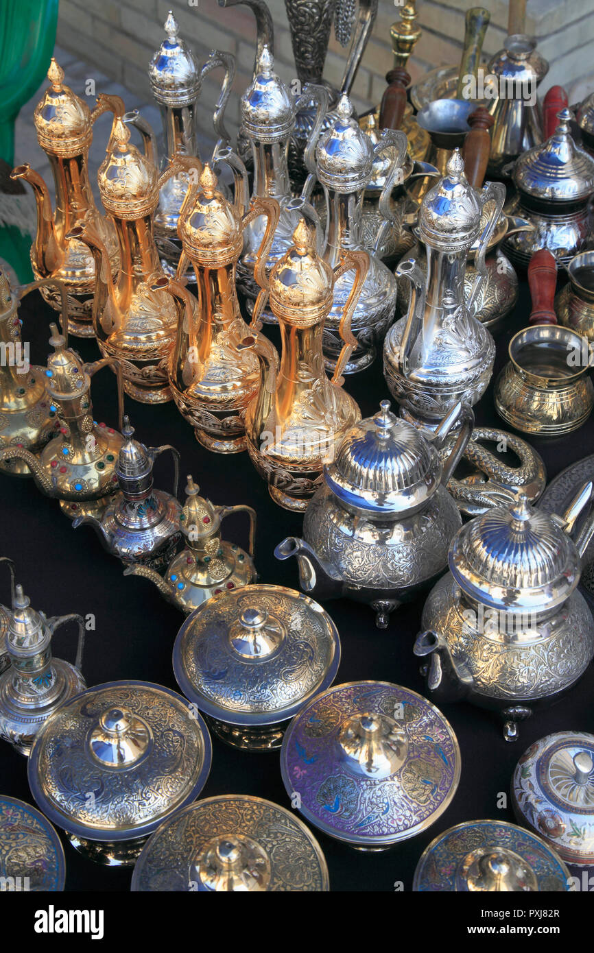 Uzbekistan; Bukhara; teaware, handicraft shop, Stock Photo