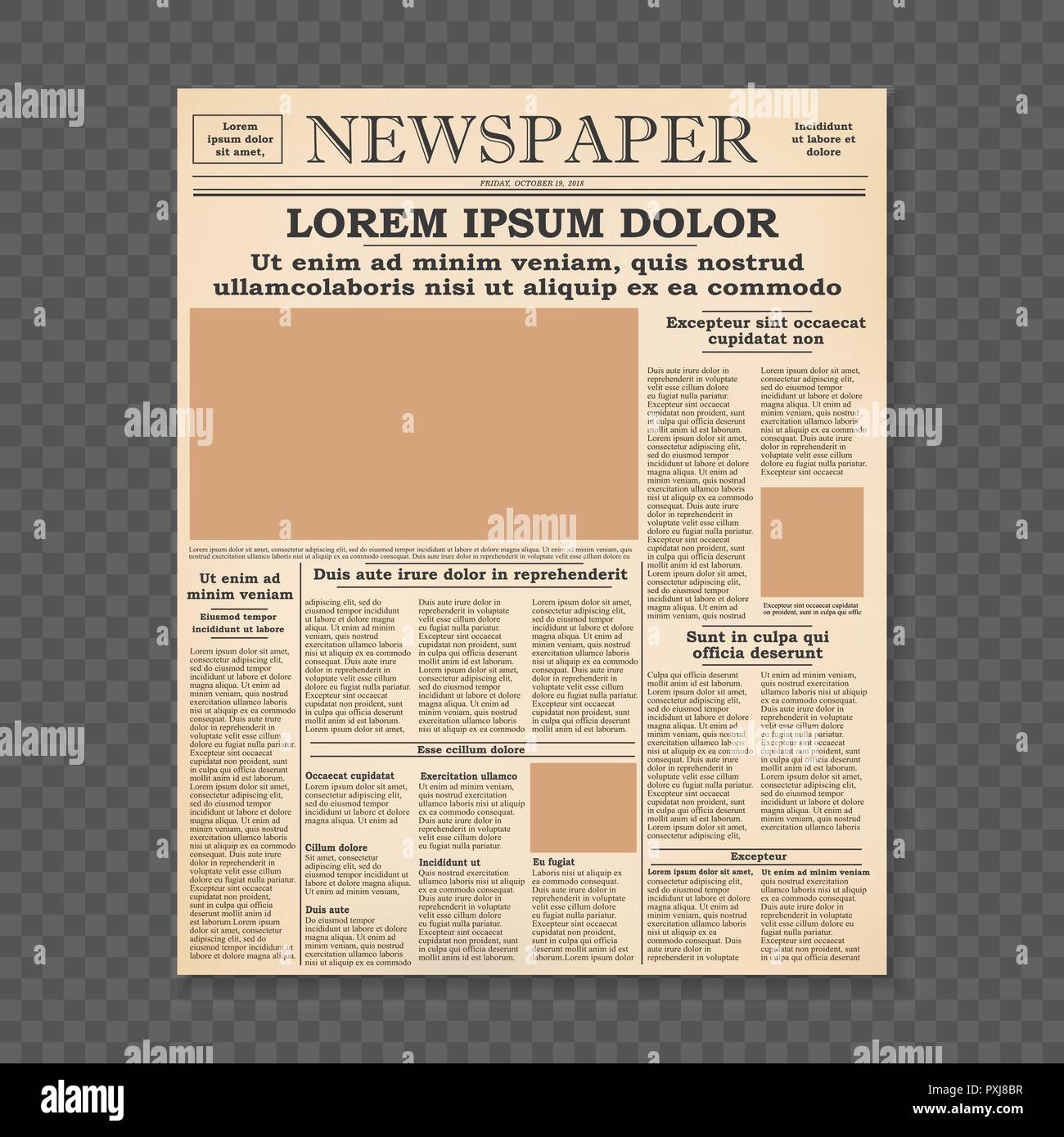 realistic old newspaper front page template. vector illustration Pertaining To Blank Old Newspaper Template