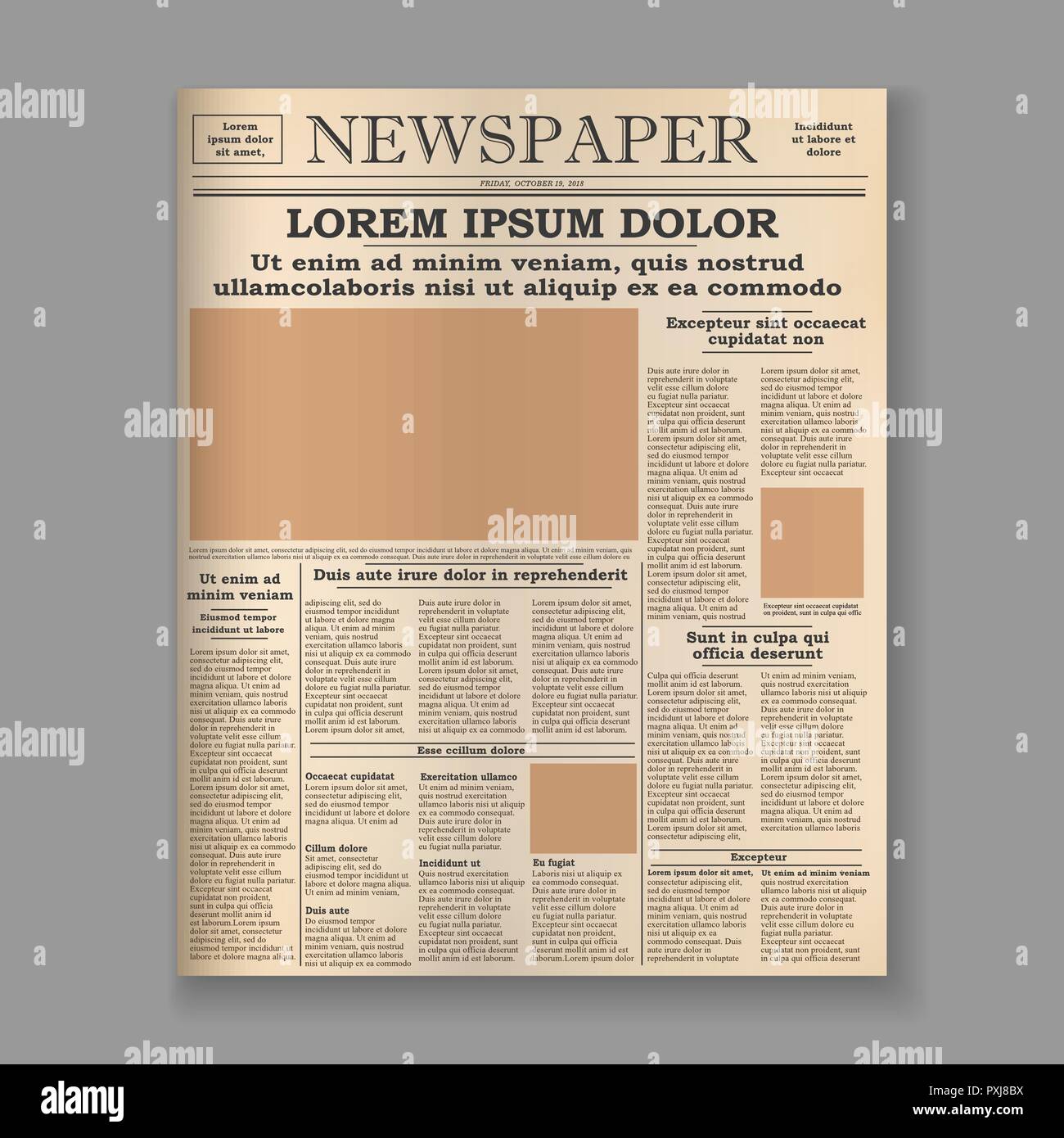 realistic old newspaper front page template vector illustration