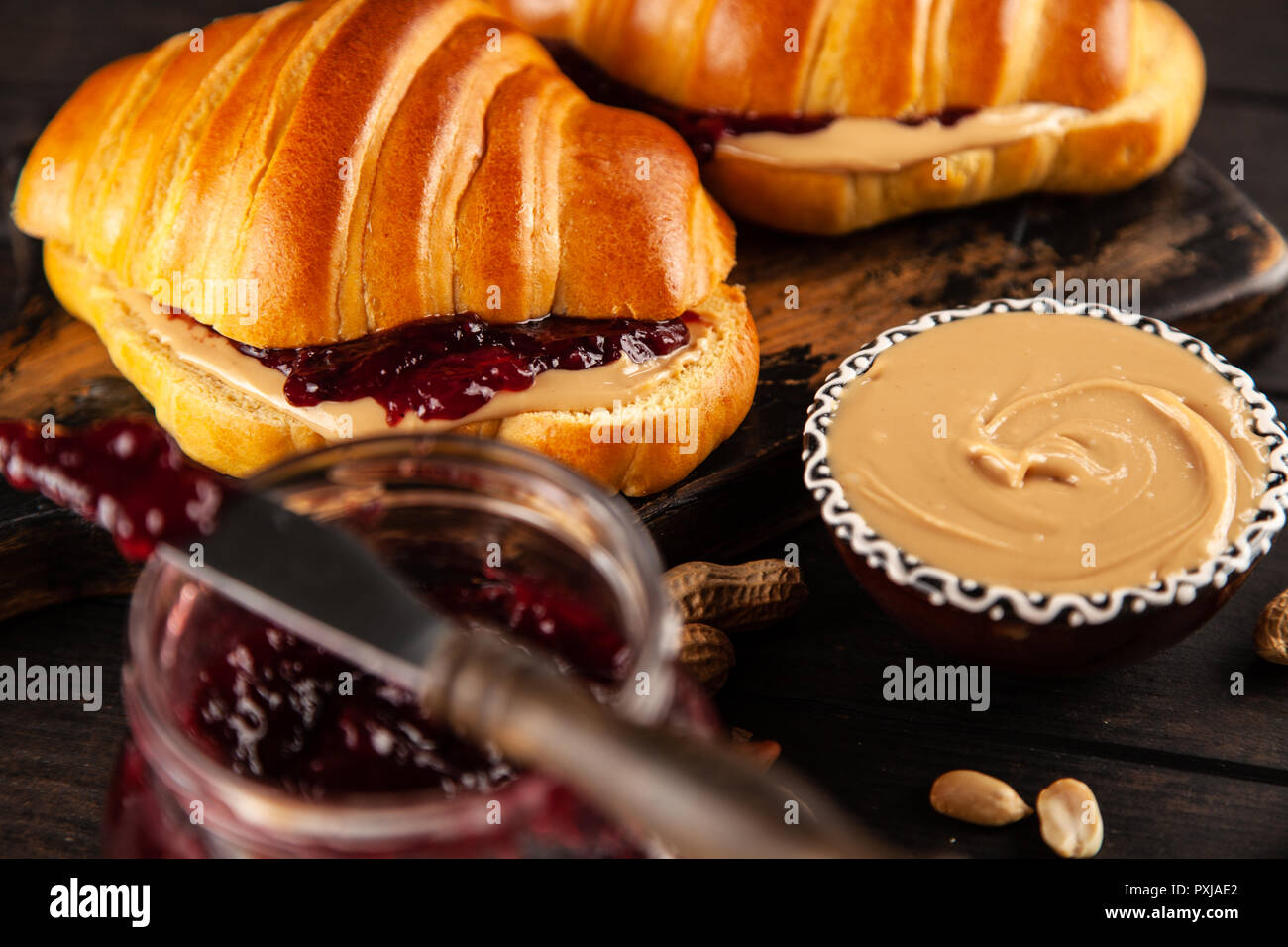 A Kraft peanut butter and jelly or jam sandwich is seen in studio, 2014.  (Adrien Veczan Stock Photo - Alamy