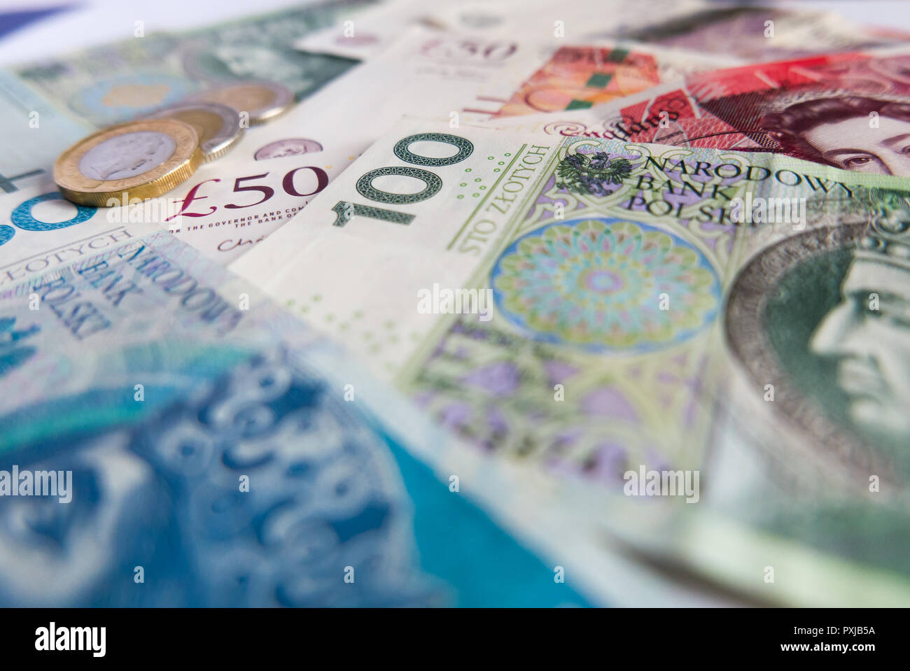 British pound and Polish zloty close up Stock Photo Alamy