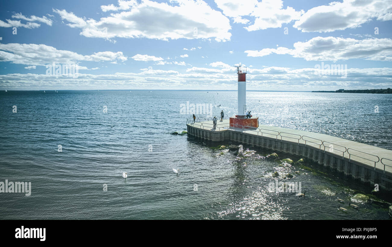Aerial view of the Oakville marina lighthouse, Ontario, Canada Stock Photo