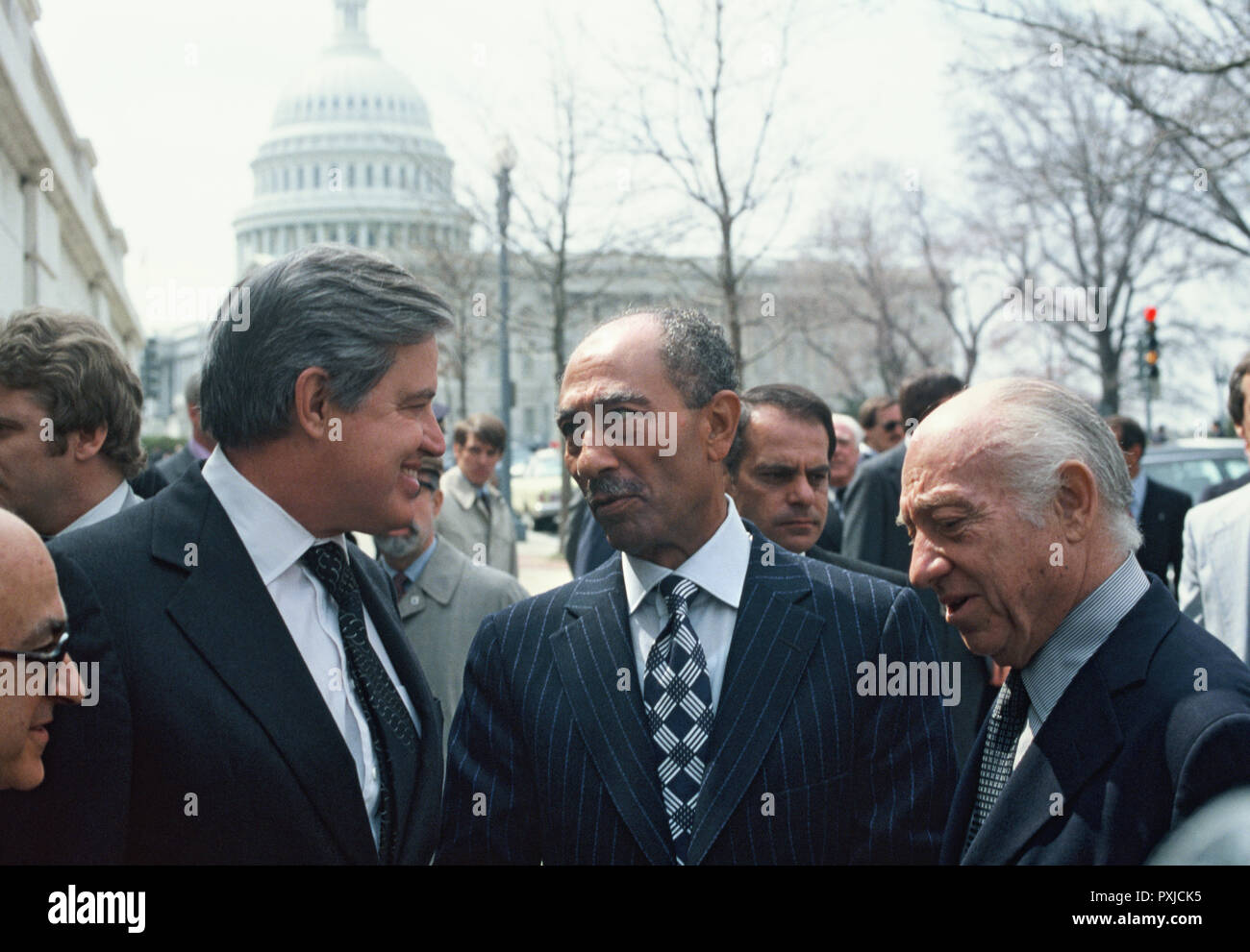 Washington, DC 1979/03/26  Senators Frank Church and Jacob Javitts greet Anwar Sadat on Capitol Hill.  Sadat came to Washington, DC. to sign the Israel-Egypt Peace Treaty of 1979 Photo by Dennis Brack Stock Photo