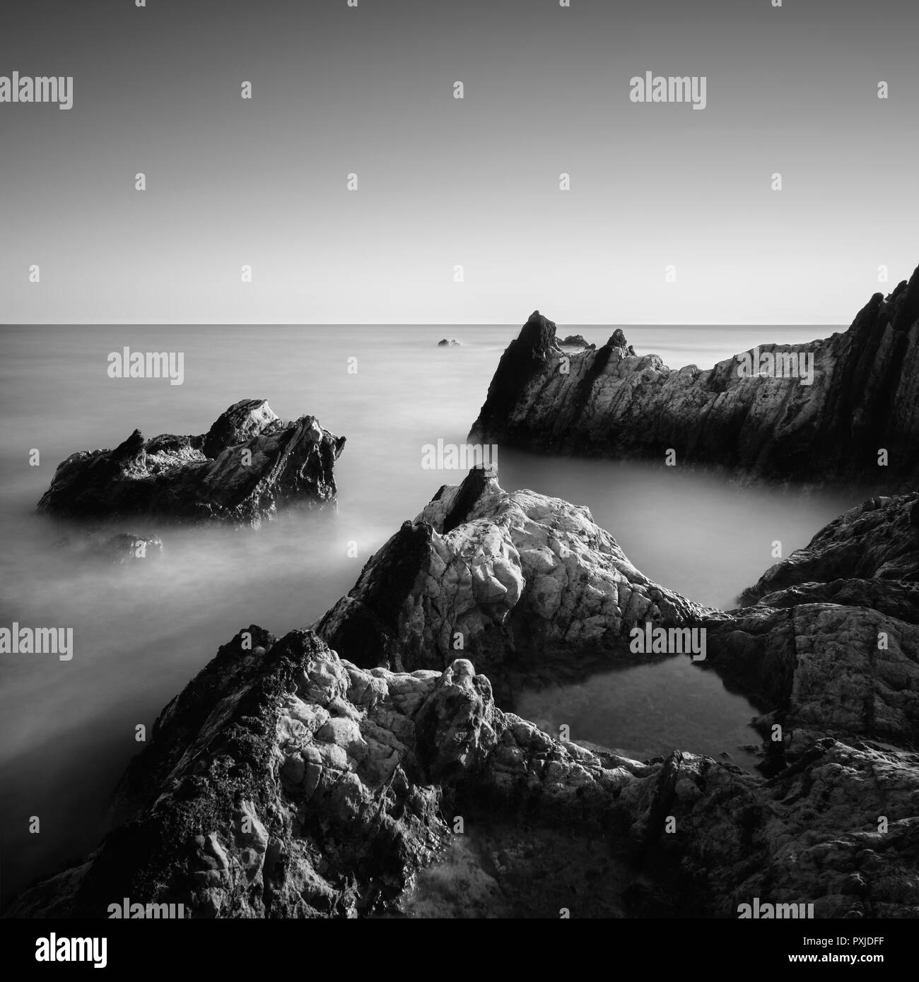 Sea rocks and silky water at Arasaki coast, Miura Peninsula, Japan ...