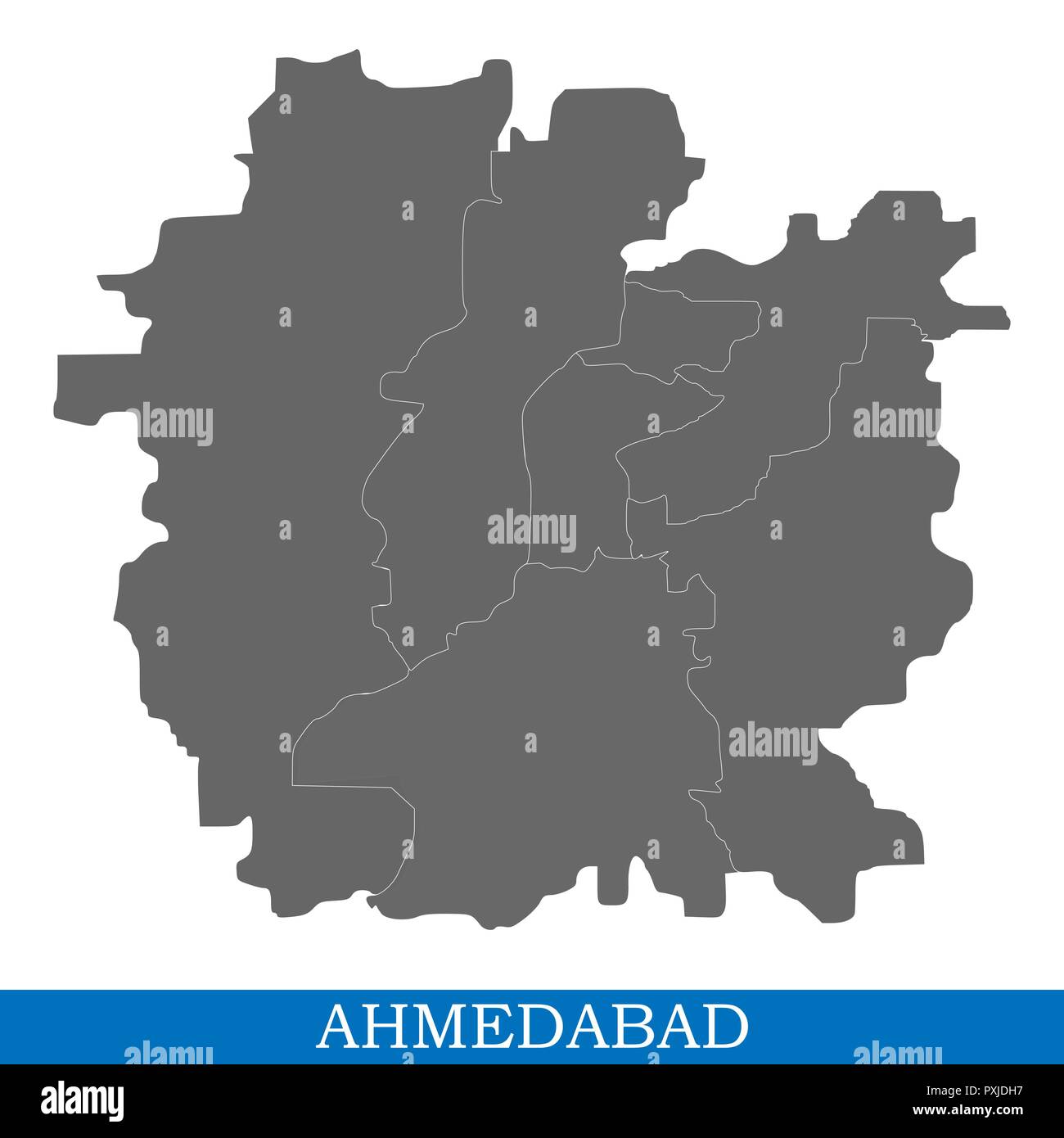 High Quality map of Ahmedabad is a city of India, with borders of ...