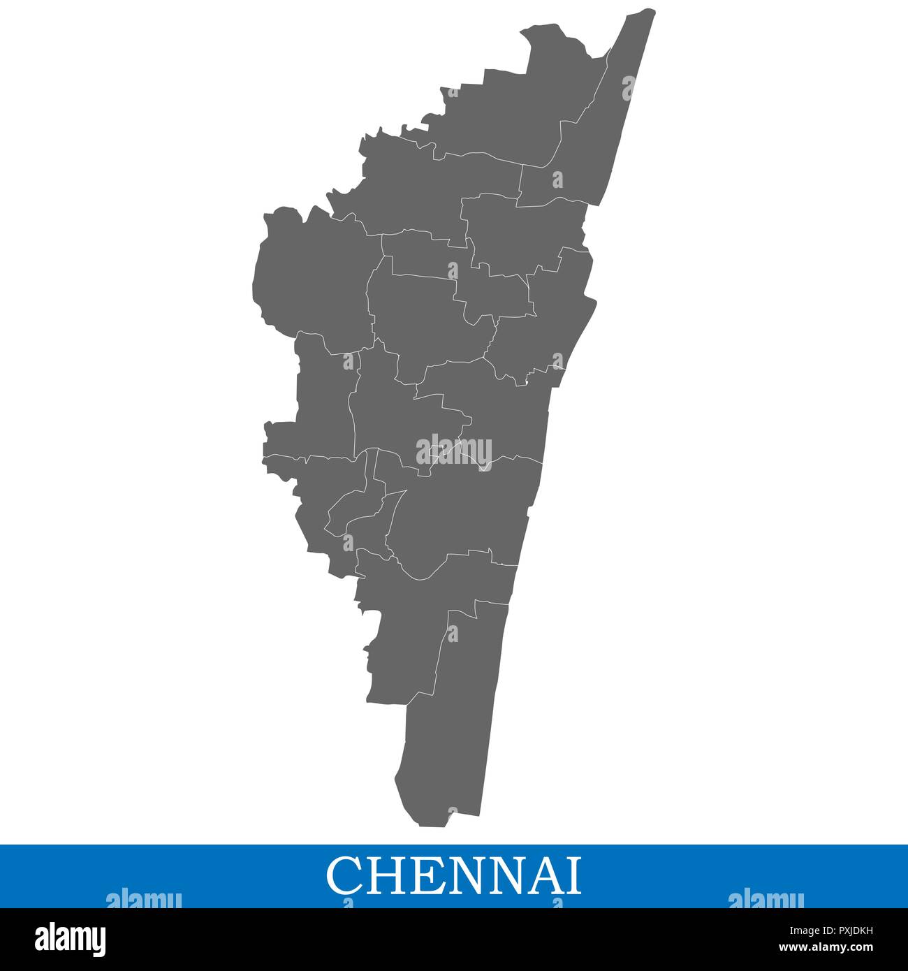 High Quality map of Chennai is a city of India, with borders of