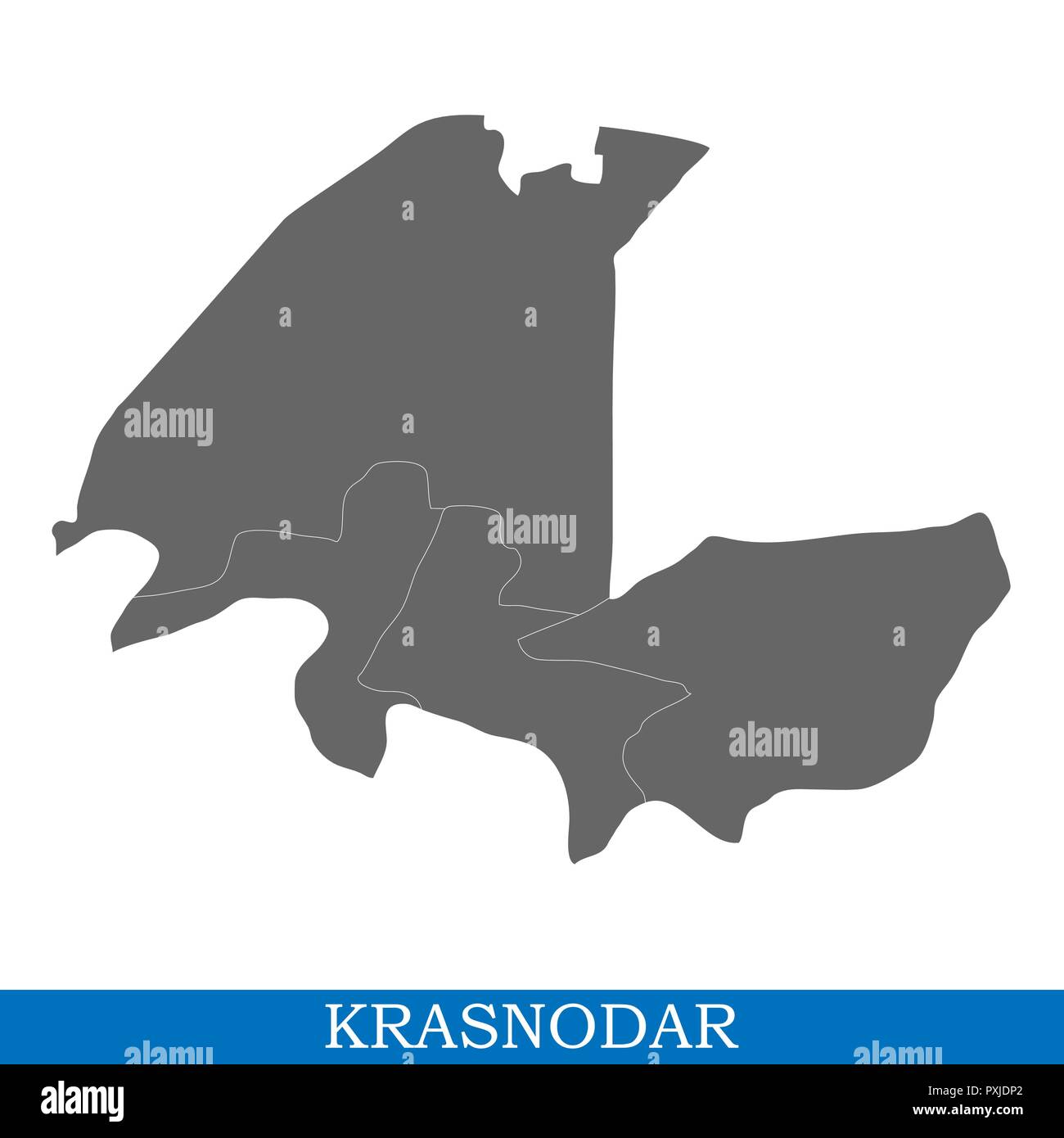 High Quality map of Krasnodar is a city of Russia, with borders of districts Stock Vector