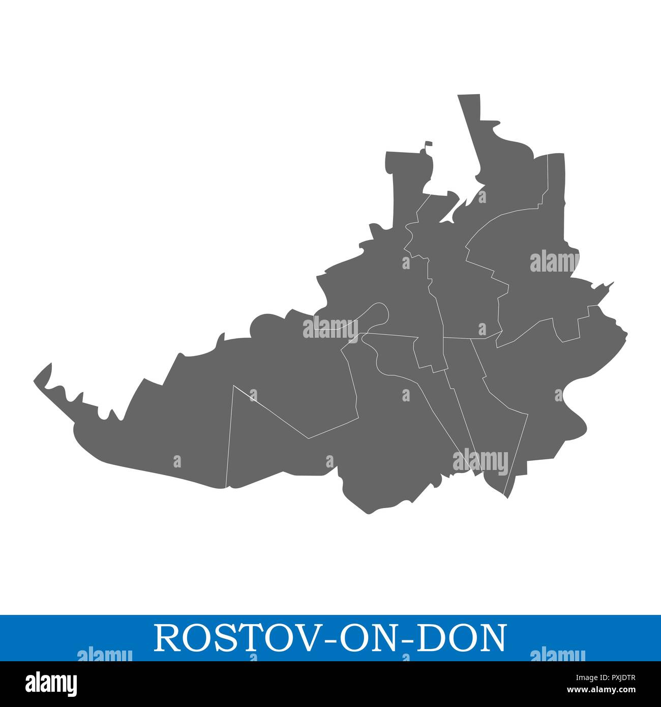 High Quality map of RostovonDon is a city of Russia, with borders of districts Stock Vector