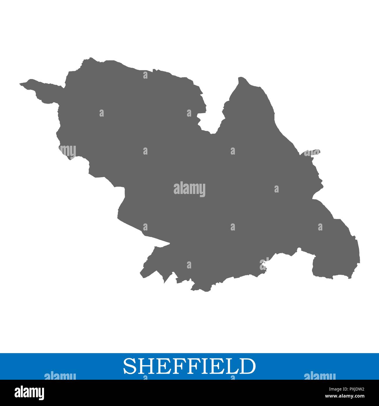 High Quality map of Sheffield is a city in United Kingdom, with borders of districts Stock Vector