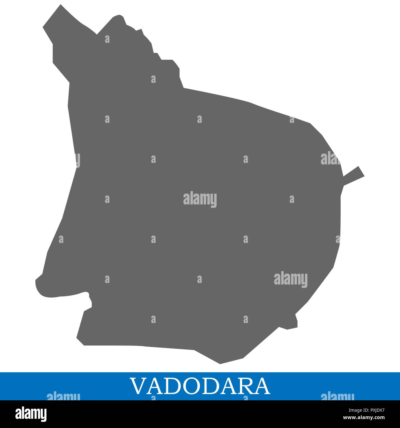 High Quality map of Vadodara is a city of India, with borders of