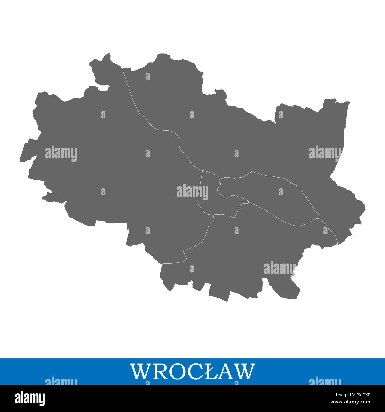 High Quality map of Wroclaw is a city in Poland, with borders of districts Stock Vector Image