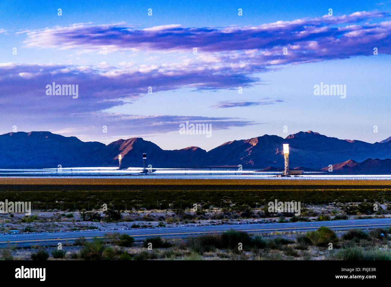 Ivanpah, solar power, facility,mipton, california, usa, primm, nevada, border, Stock Photo