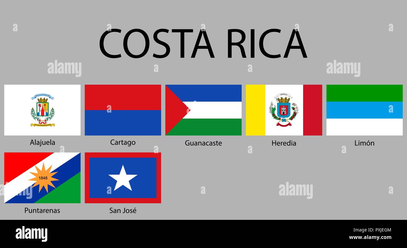 all Flags of provinces of Costa Rica. Vector illustraion Stock Vector