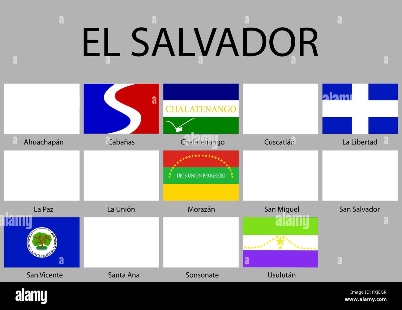 all Flags of departments of El Salvador. Vector illustraion Stock