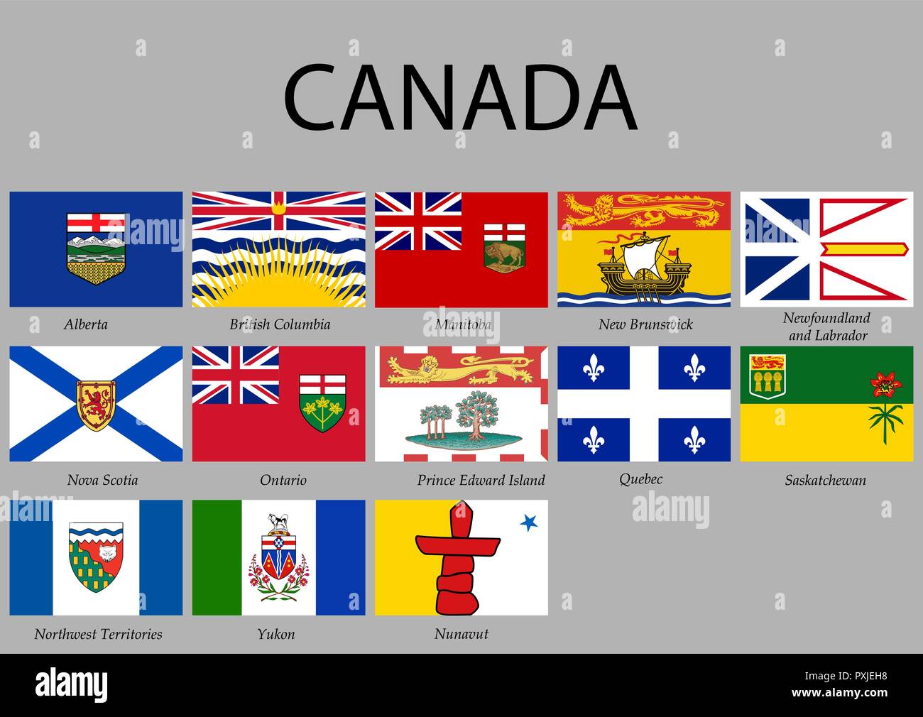 all Flags provinces of Canada. Vector illustraion Stock Vector