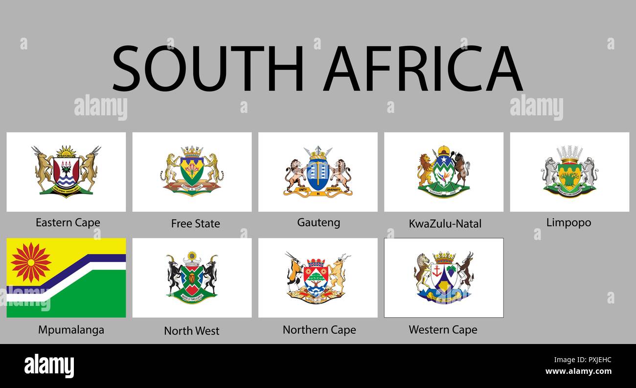all Flags of regions of South Africa. Vector illustraion Stock Vector