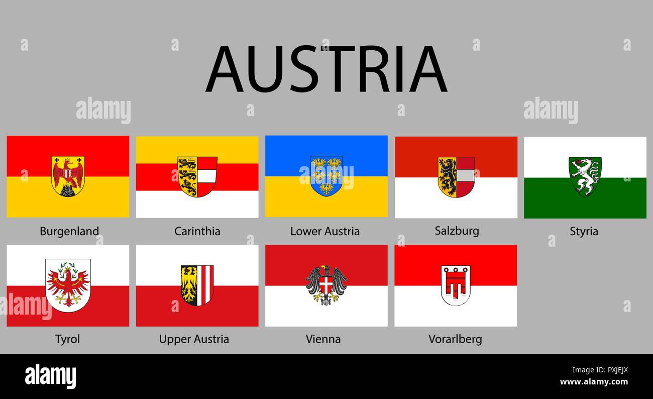 all Flags of regions of Austria. Vector illustraion Stock Vector