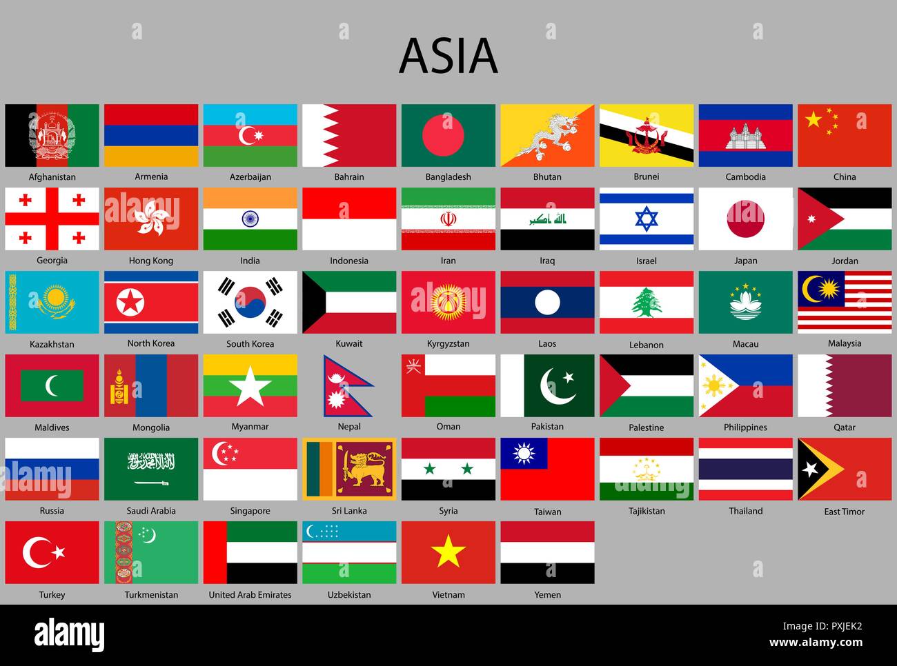 all flags of Asia. Vector Illustration. flag set Stock Vector