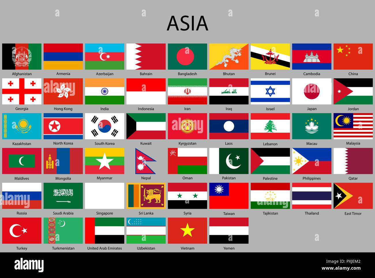 all flags of Asia. Vector Illustration Stock Vector