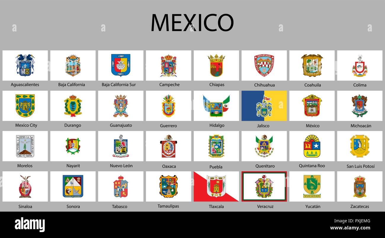 all Flags of regions of Mexico. Vector illustraion Stock Vector