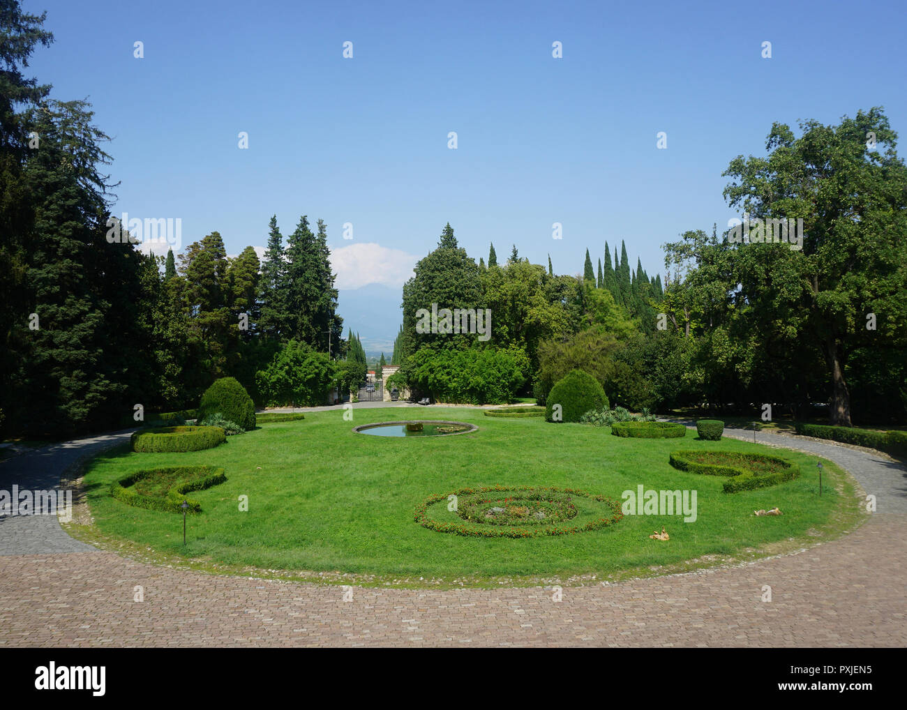 Telavi Tsinandali Palace Circle Garden View with Clean Blue Sky Stock Photo
