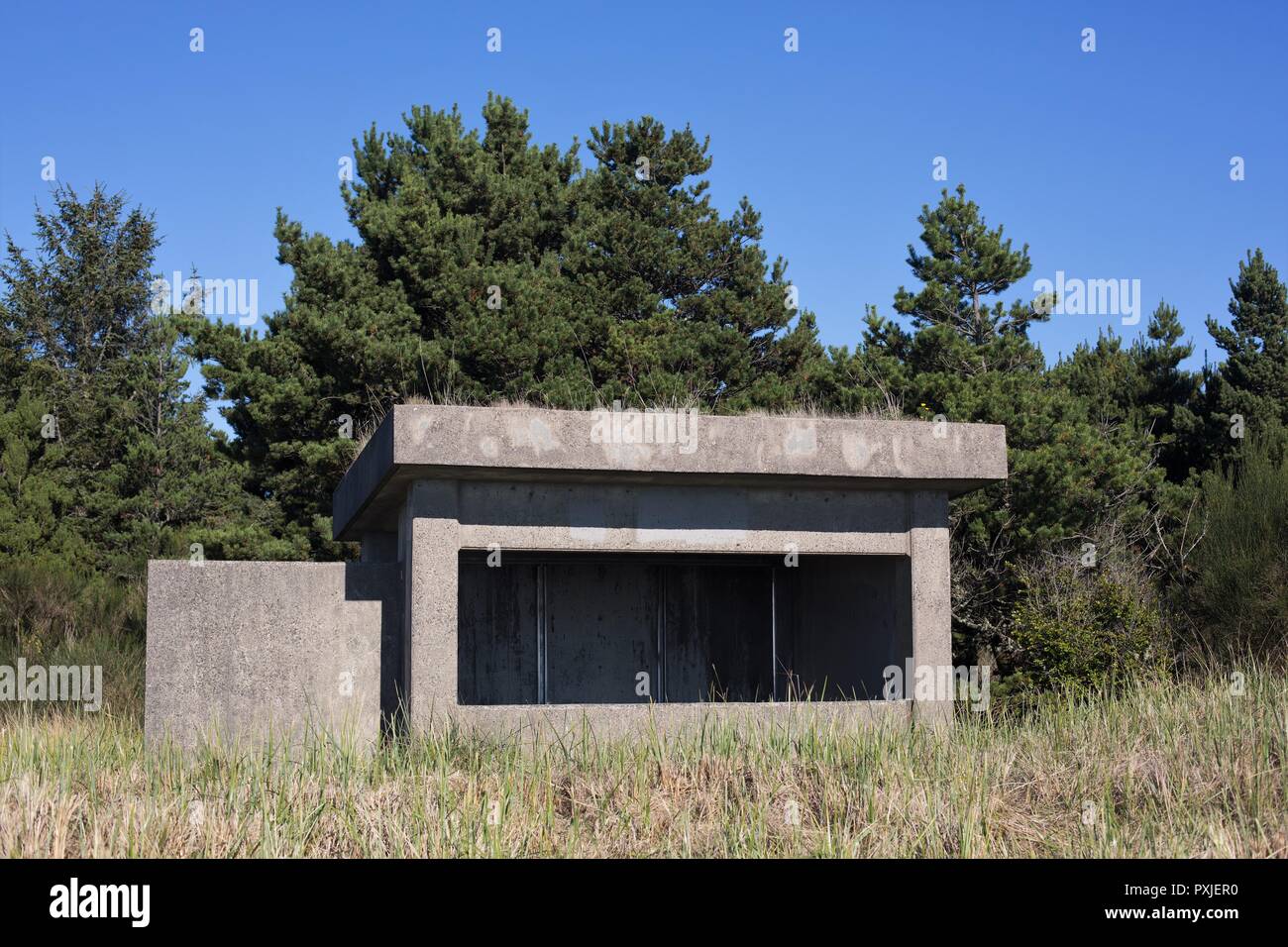 A wildlife viewing bunker at Fort Stevens in Hammond, Oregon, USA Stock